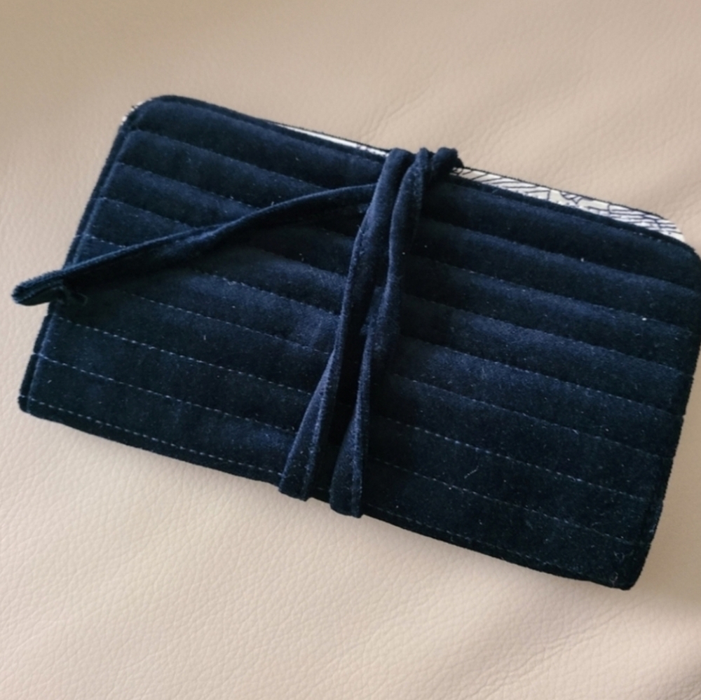 Sezane Navy Velvet Jewelry Roll